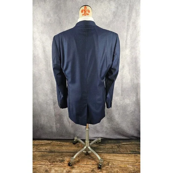 Daniel Cremieux Loro Piana Dawson 40L Super 130s Wool Blue Stripe Blazer Jacket
